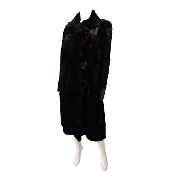 Vintage Black Beaver Fur Long Coat Charles J. Goldstein Small - Picture 3 of 13